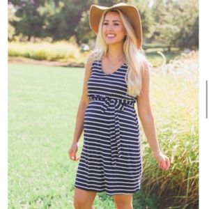 PINKBLUSH blue and white striped maternity dress